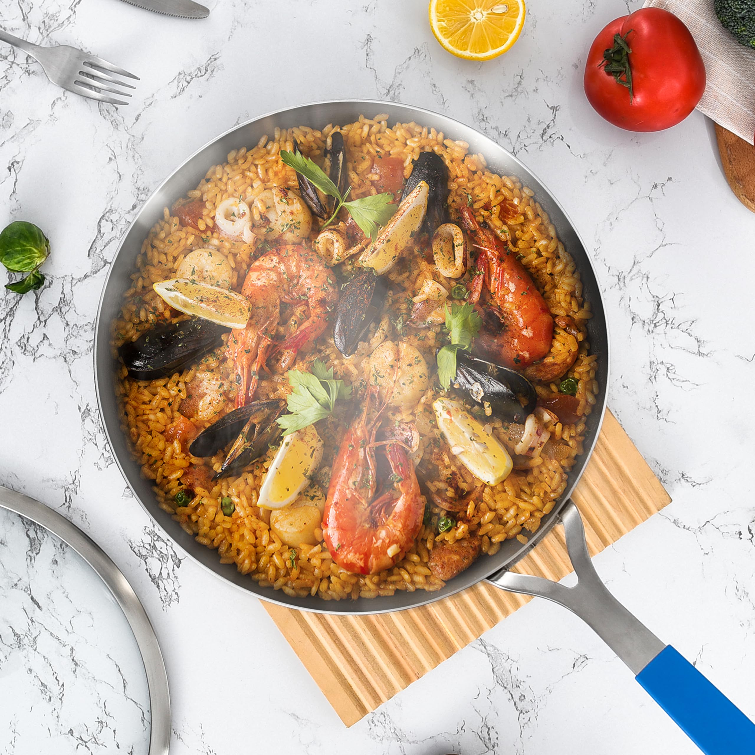 Juego de sartenes de acero inoxidable de tres capas de 8.5 a 12 pulgadas con tapa, sartenes, juego de sartenes de inducción, apto para lavavajillas y horno, mango desmontable 8