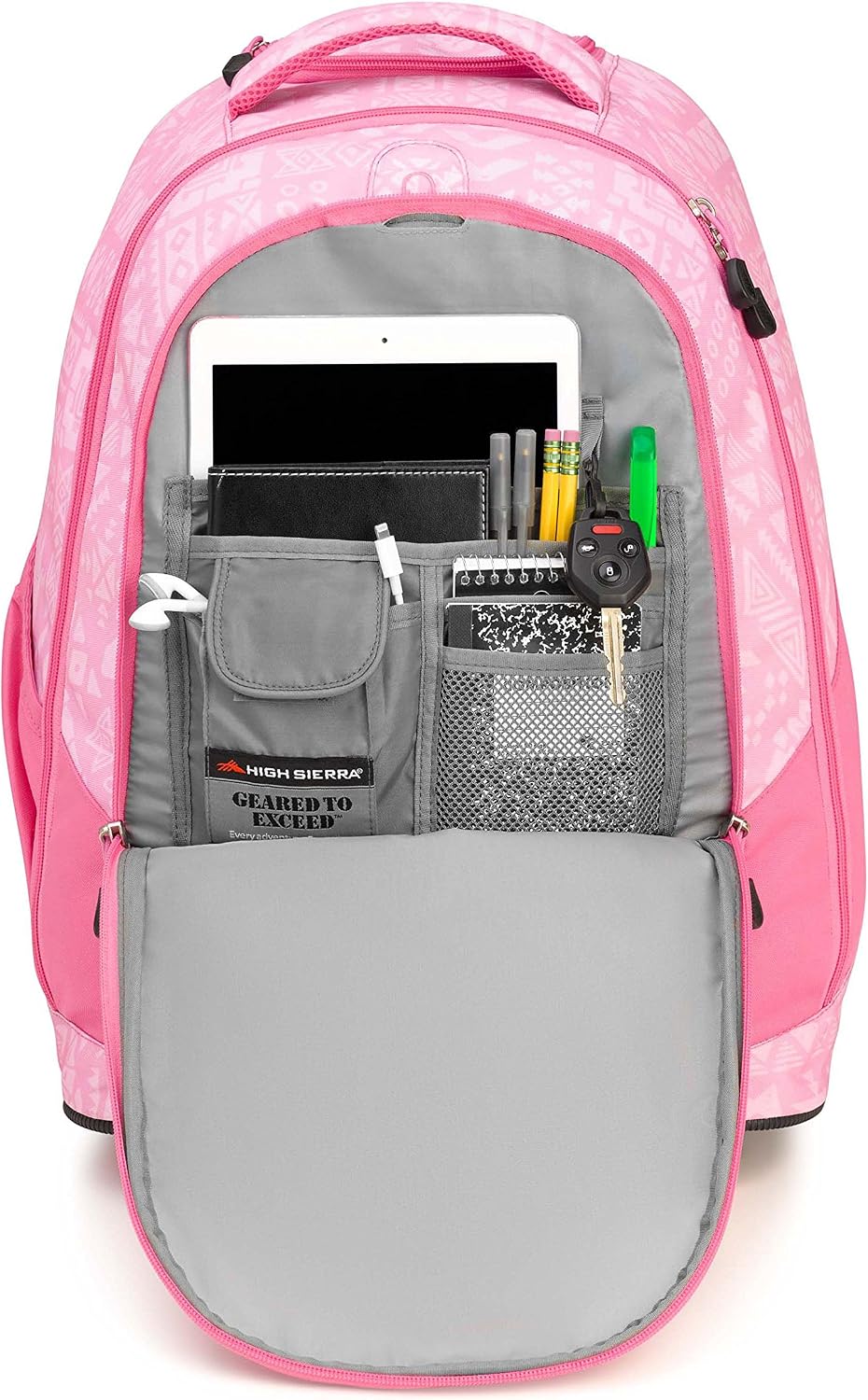 High Sierra Chaser Wheeled Laptop Backpack, Block Print/Pink Lemonade, 20 x 13.5 x 8-Inch