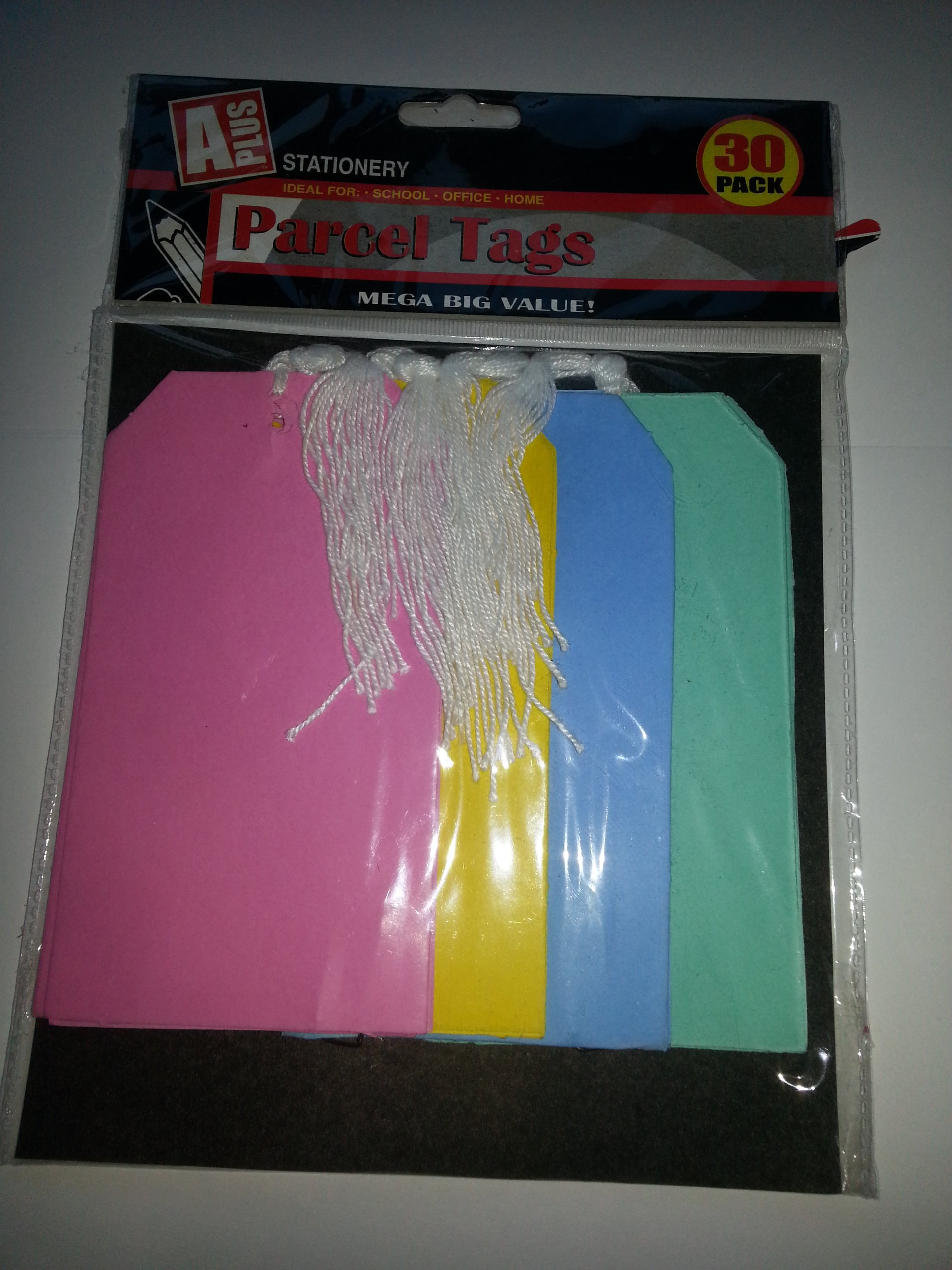 PMS 30PC PACK TIE ON LUGGAGE AND PARCEL TAGS 5ASST COLOURS
