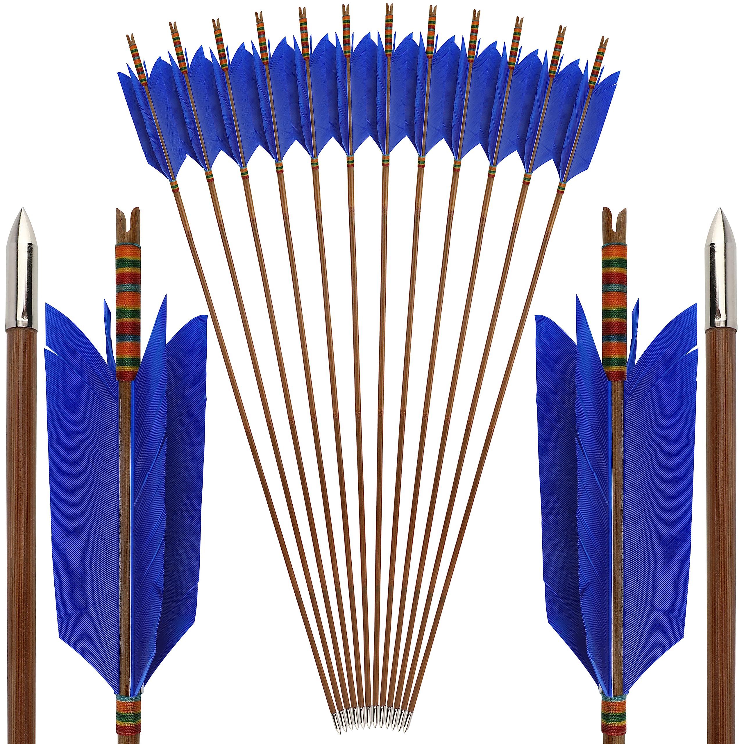 Archery Bamboo Arrows 33inch Targeting Hunting Arrow with 4" Turkey Feather for Longbow Traditional & Recurve Bow