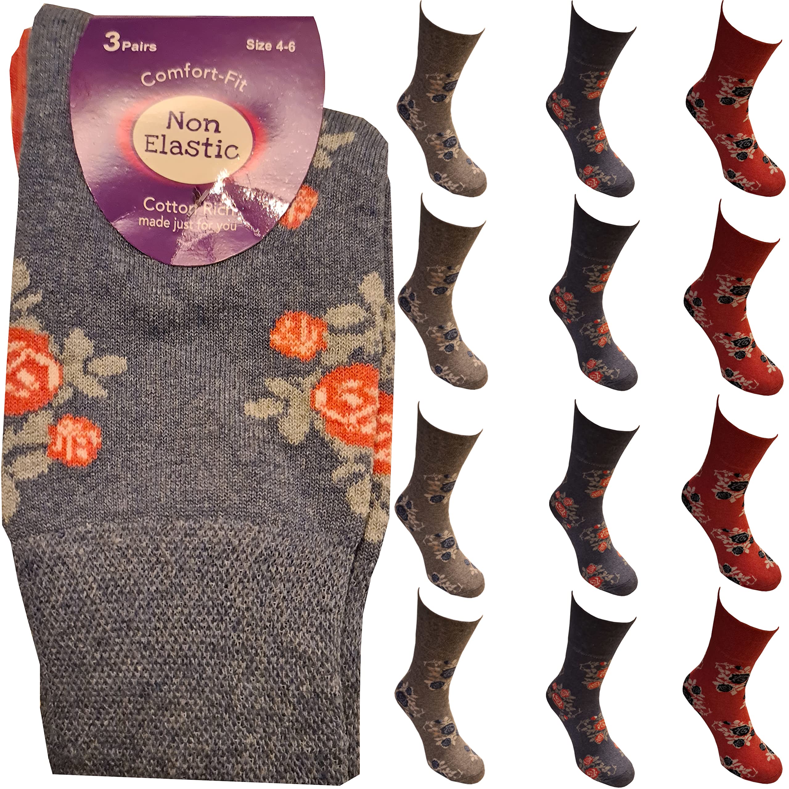 KensingtonThermal Socks Women 6 and 12 pairs Black Cotton Smart Design Soft Fitting Wide Top Winter Multipack 4-6 UK Plain Stripes Cute Eco-Friendly Sock for Work