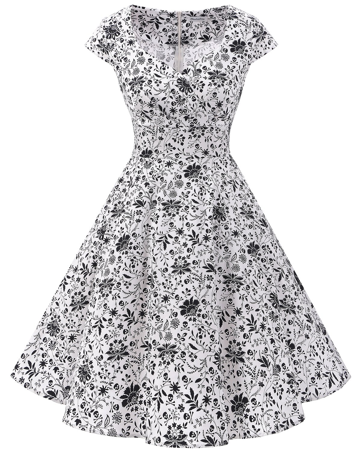 Bbonlinedress 1950er Vintage Retro Cocktailkleid Rockabilly
V-Ausschnitt Faltenrock