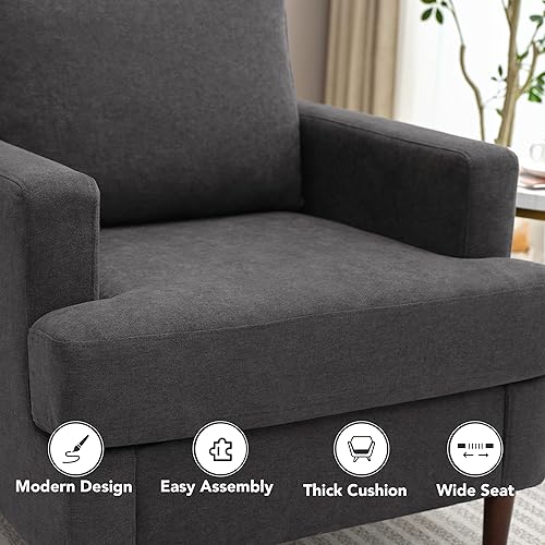 Miniatura 3 de Weture Silla decorativa de mediados de siglo, sillón moderno de tela de lino para sala de estar, cómodas sillas tapizadas de lectura para