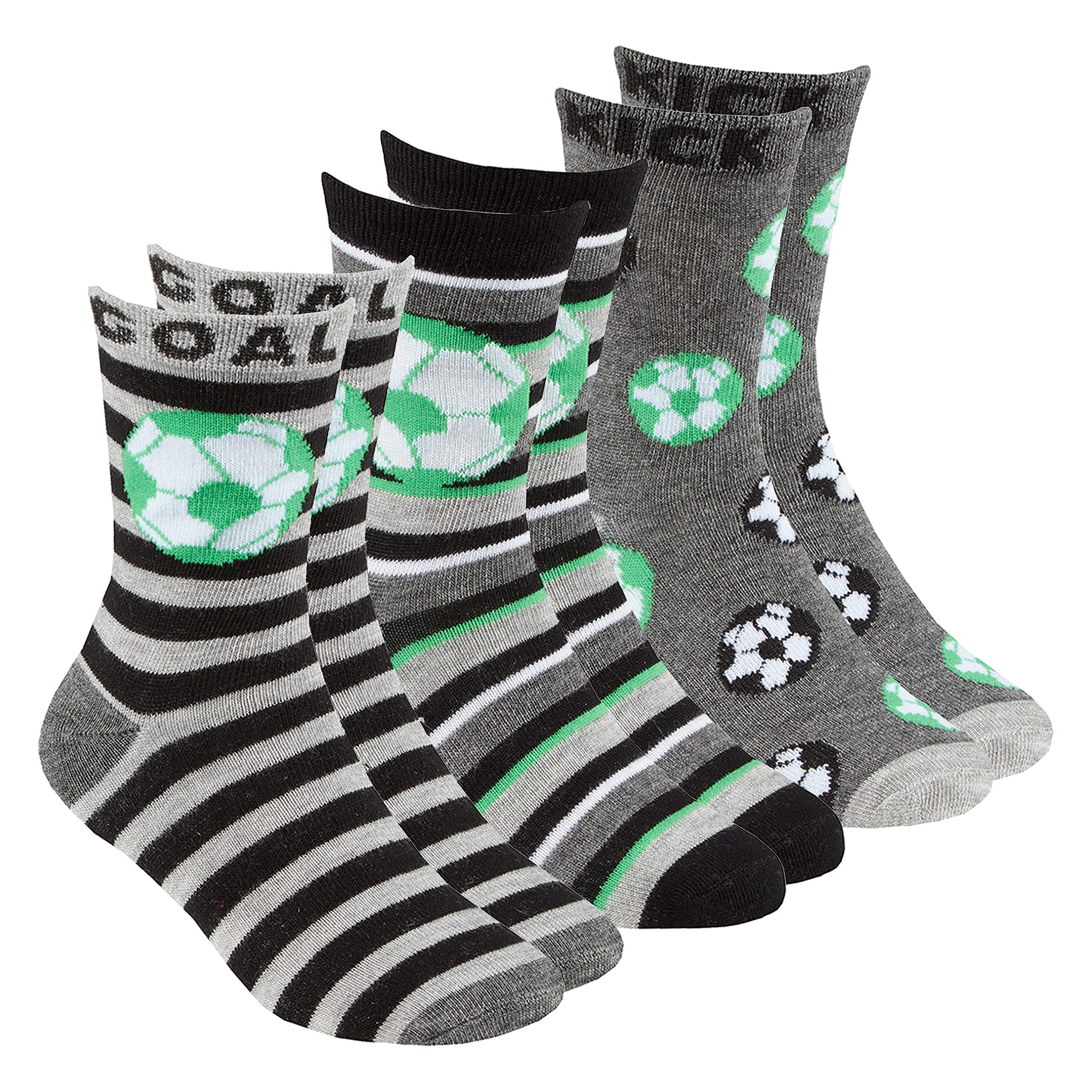 Metzuyan Kids Boys Bamboo Crew Socks Novelty Football Grey 6-8.5