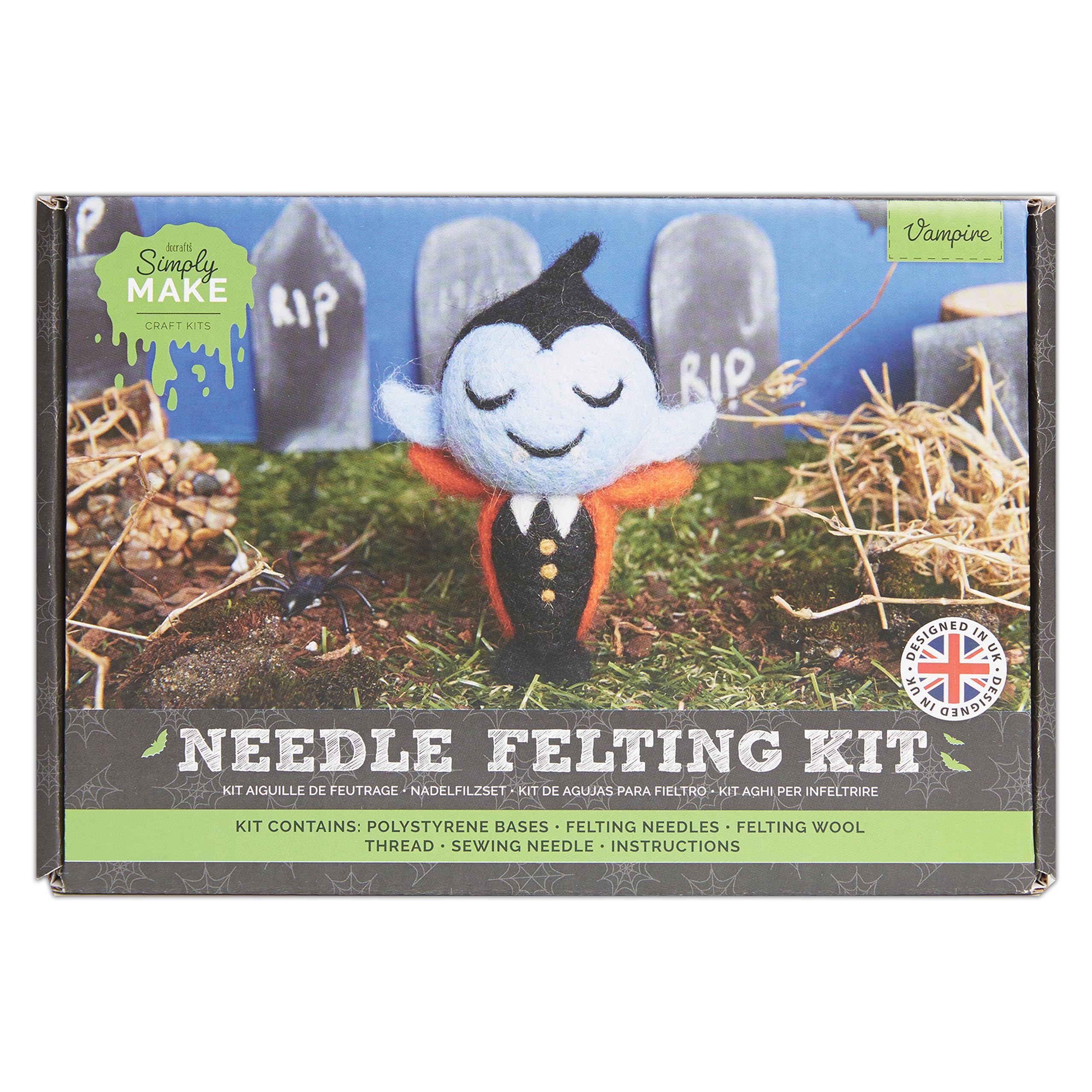 Simply Make Needle Felting Kit Halloween Vampire, Spooky, Including Wool, Needles, Tools, Beginners Craft Kits