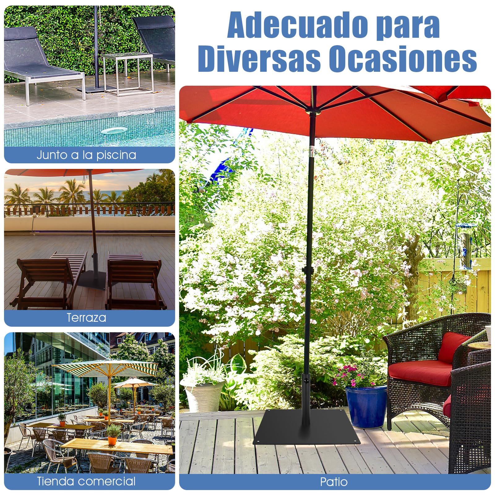 COSTWAY Base Sombrilla Terraza Exterior Cuadrada, Soporte Sombrilla Neto 16kg, Apto 40mm, 50mm, 4 Almohadillas de Pie Ajustables, Pie Sombrilla Jardin Terraza (16, Kilogramos) (Negro)