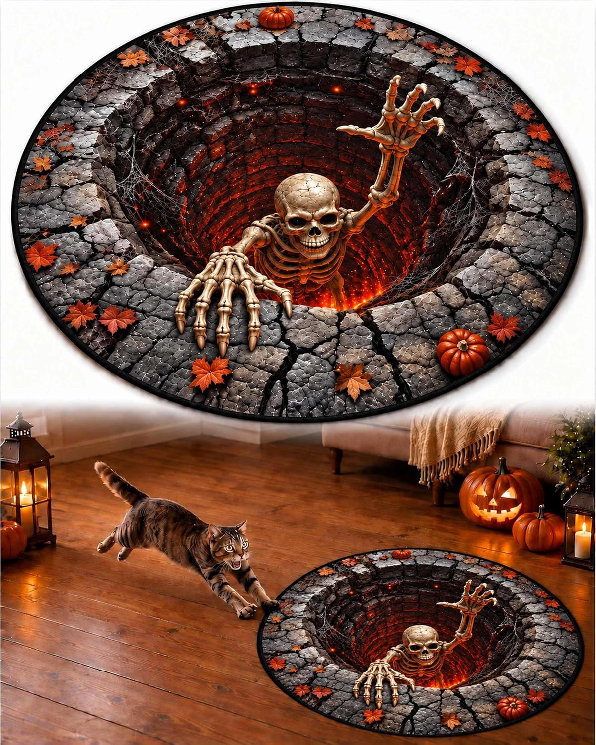 Round Buildimg Names CZBZ Halloween Rug, 3D Vortex Optical Illusion Abyss Round Area Rug ...