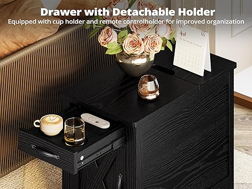 Miniatura 6 de IRONCK End Table with Charging Station, Narrow Side Table for Living Room, Farmhouse Night Stand for Bedroom, Bedside Table with Storage and Drawer