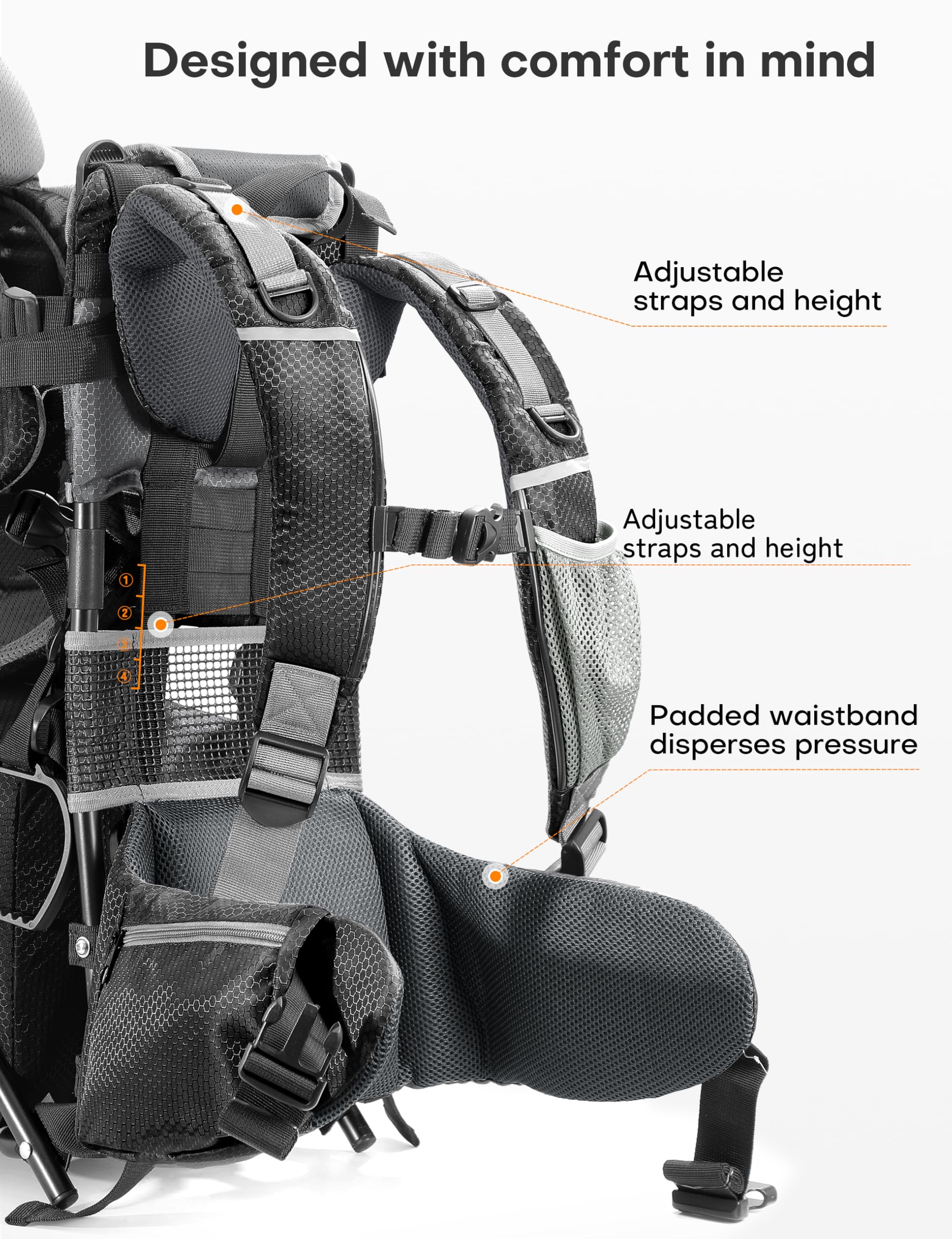 besrey Mochila portabebés, portabebés ergonómico, mochila de senderismo segura para niños pequeños con gran espacio de almacenamiento, asiento acolchado ajustable para niños | Mochila para bebé resistente al agua, gran espacio de almacenamiento, parasol y