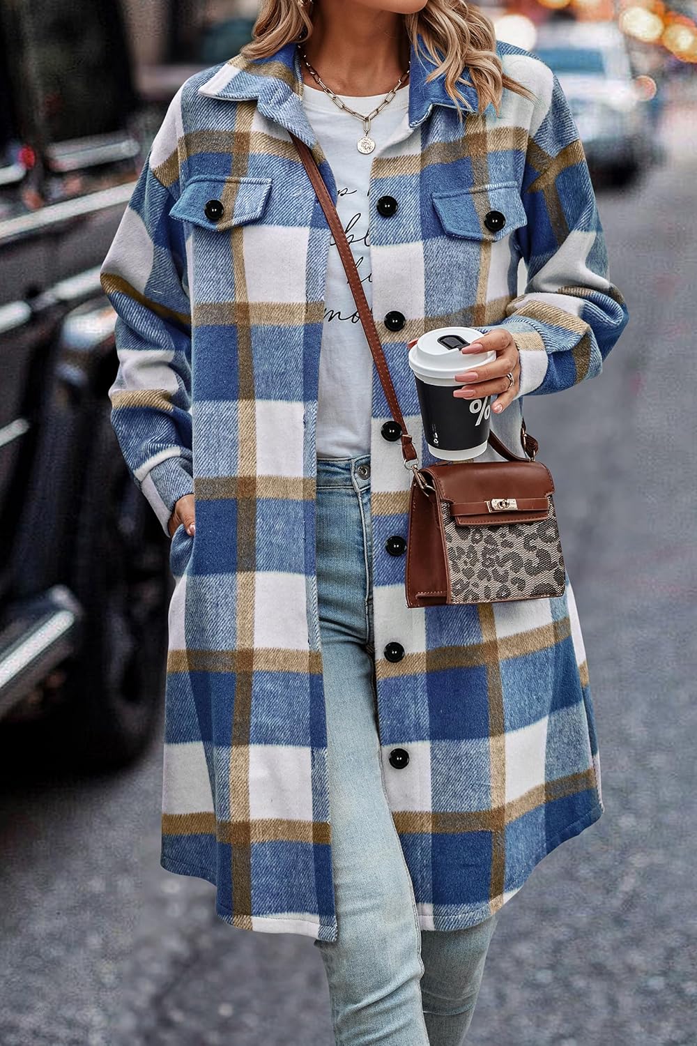 PRETTYGARDEN Womens Plaid Shacket Jacket Fall Fashion 2026 Long Sleeve Button Up Flannel Shirt Winter Clothing Woolen Coats - Image 7