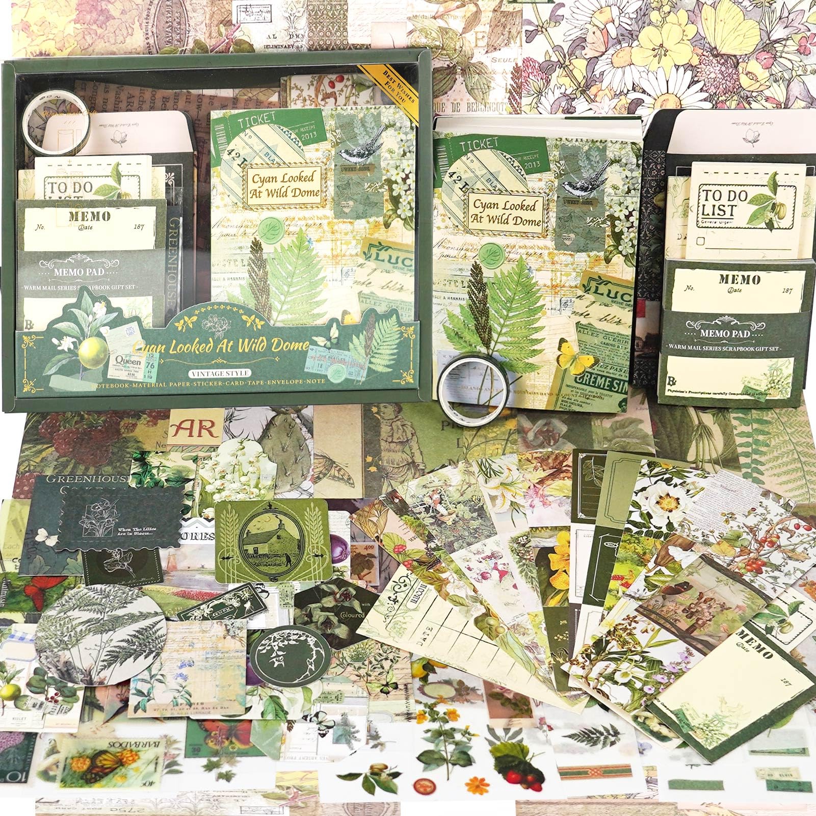 Funto Cyan Looked At Wild Dome Scrapbooking Kit(123 Pcs), Warm Mail Series-, Perfect For Bullet Scrapbooking Materials, Planner Diy Arts Craft Collage