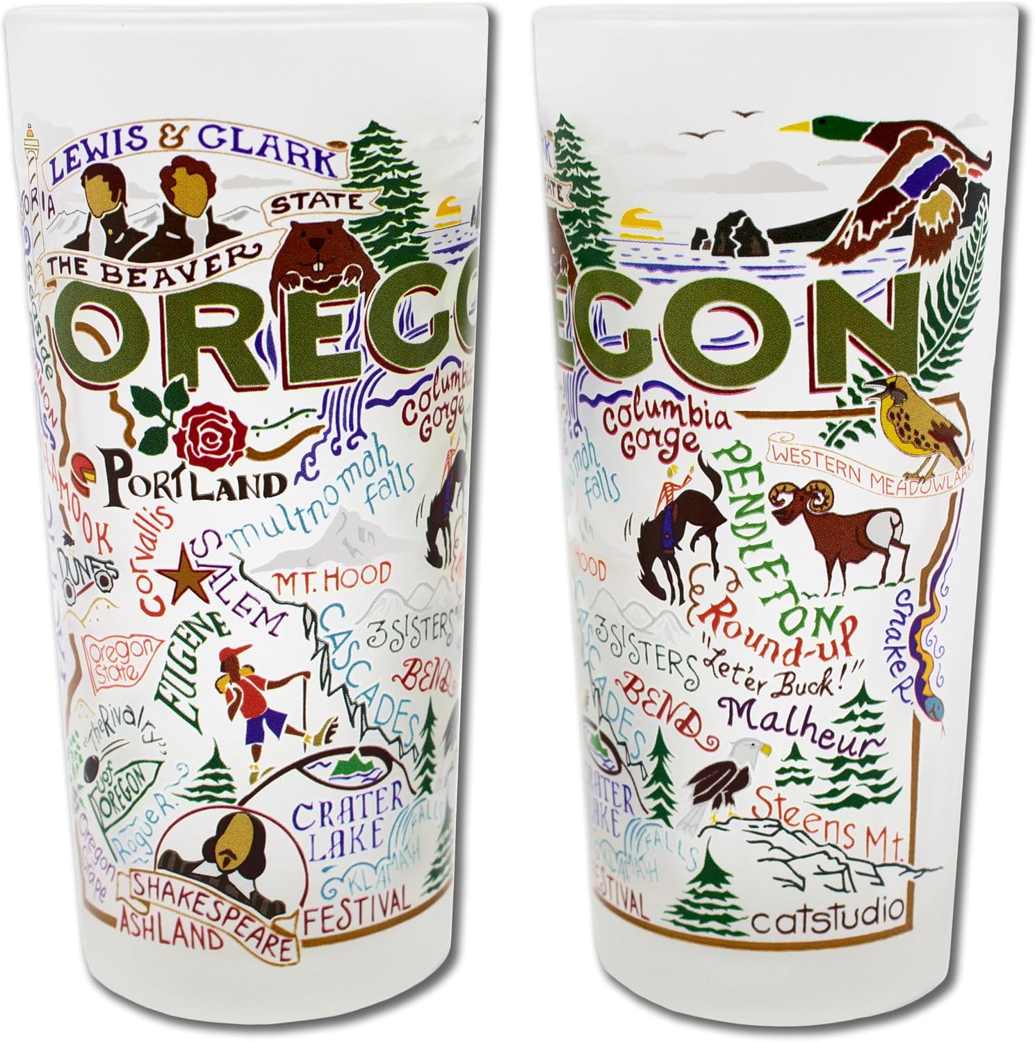 Catstudio Drinking Glass, Oregon Frosted Glass Cup for Kitchen, Drinking Glasses, 15oz Dishwasher Safe Tumbler for Oregon Lovers