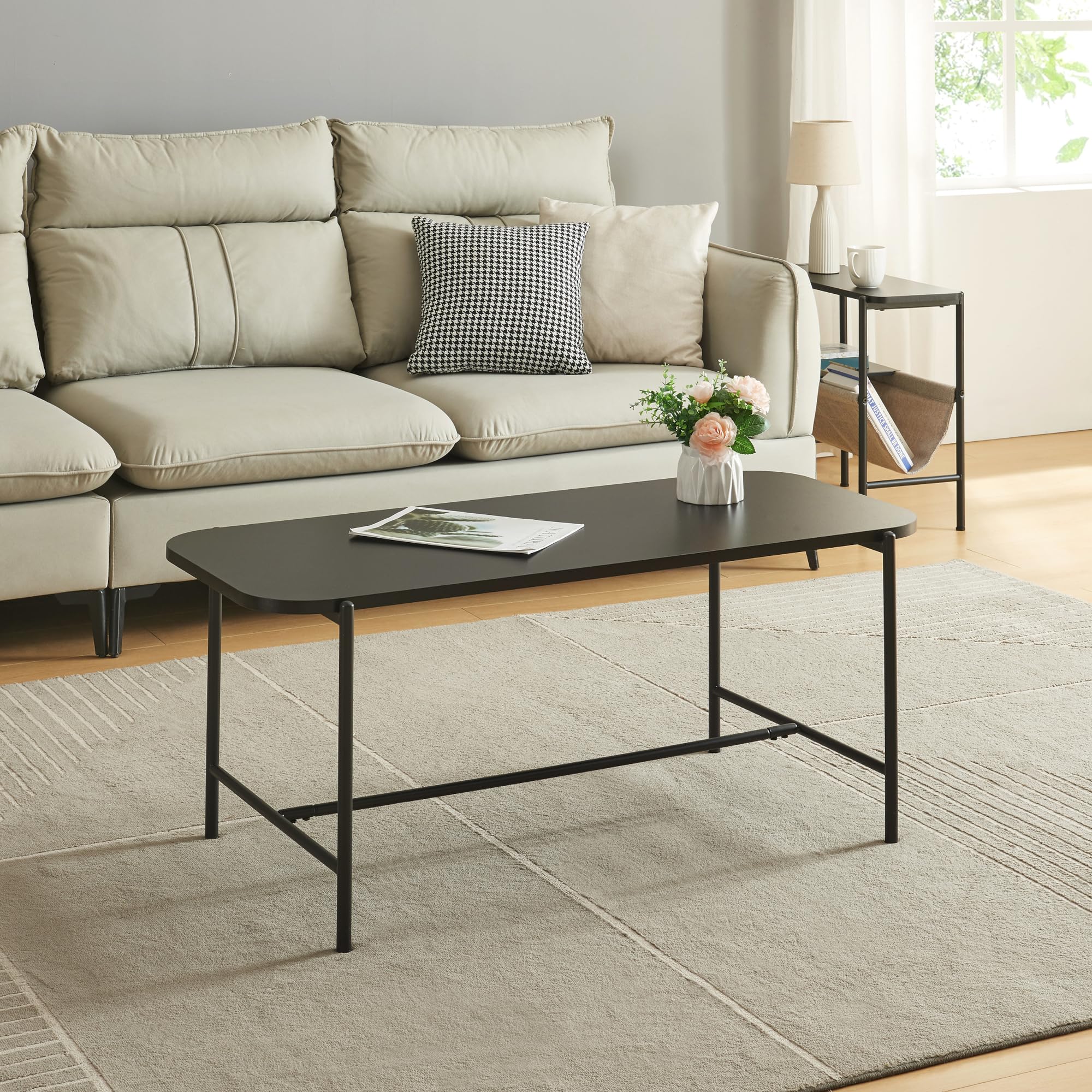 [en.casa] Stolik pomocniczy do salonu Stolik kawowy Stolik kawowy z prostokątnym blatem 110 x 50 x 45 cm do salonu - czarny