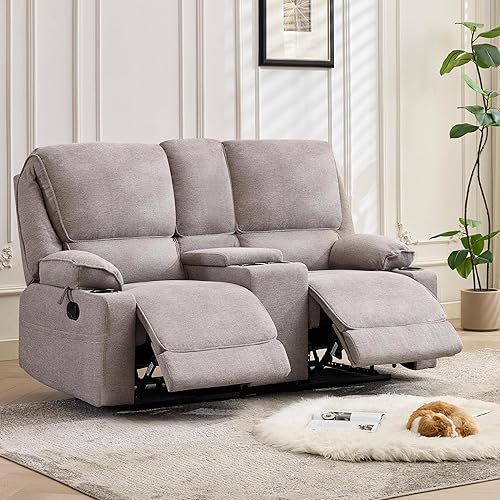 Miniatura 19 de Sofá reclinable doble de 67.9 pulgadas, sofá reclinable para caravana, soporte de pared reclinable, sofá reclinable manual, asientos de cine en Azul