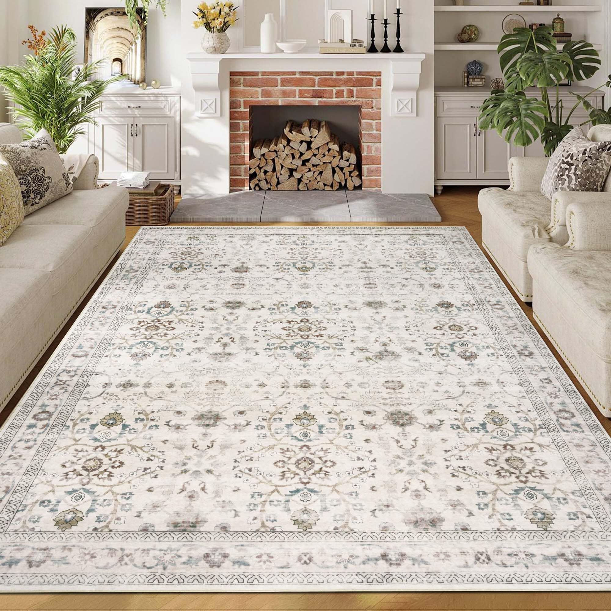 Homcomodar Washable Rugs Living Room Large 160x230 Beige Rugs for Bedroom Short Pile Faux Wool Boho Carpet for Living Room Bedroom Dining Room Kitchen Office โ image 1