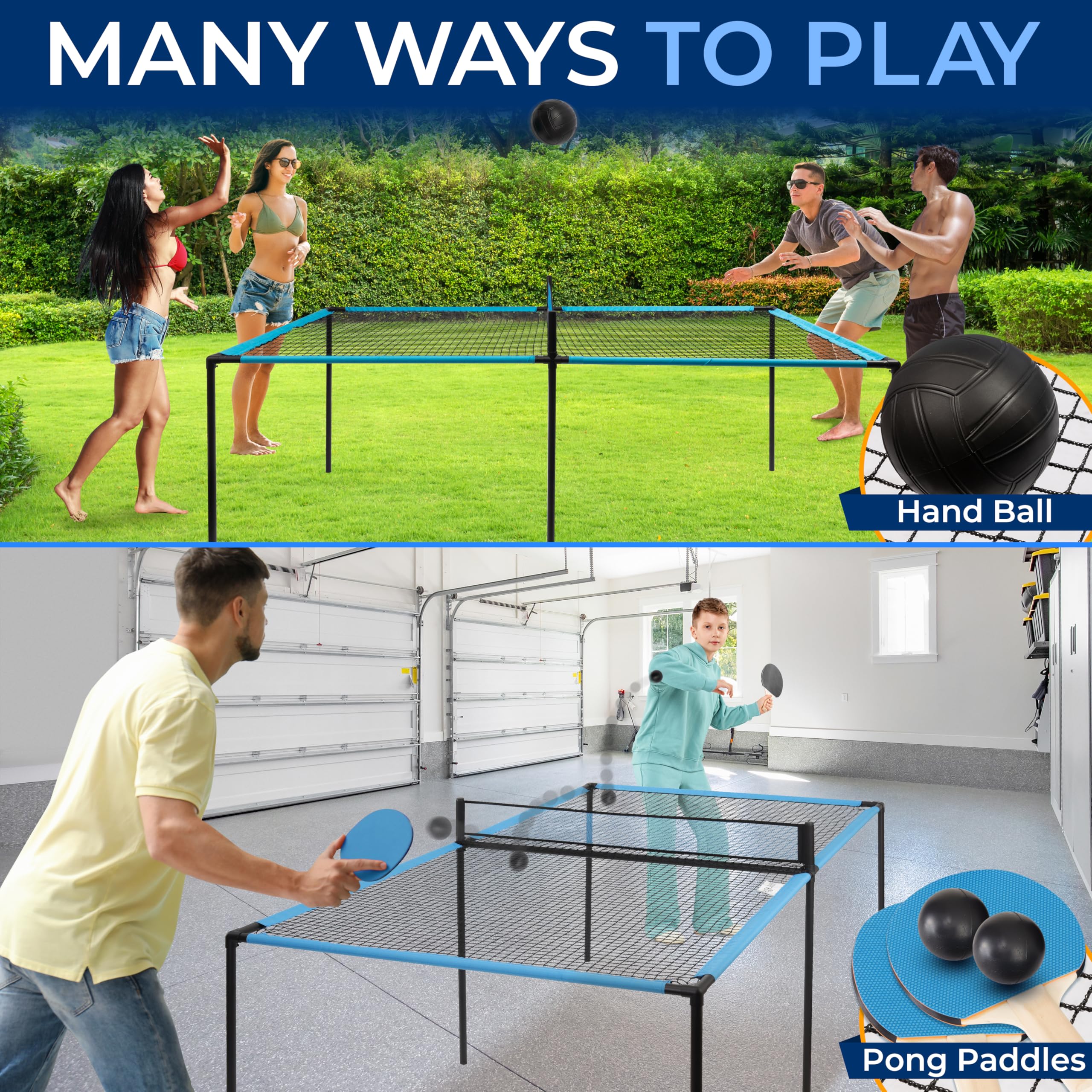 SereneLife Trampoline Ping Pong Table - Heavy Duty Powder Coated Steel Frame and Connectors - Full Size 94" - Hand Pong Game Table with Paddles, Small, Large Balls - Indoor/Outdoor, Beach, Game Room