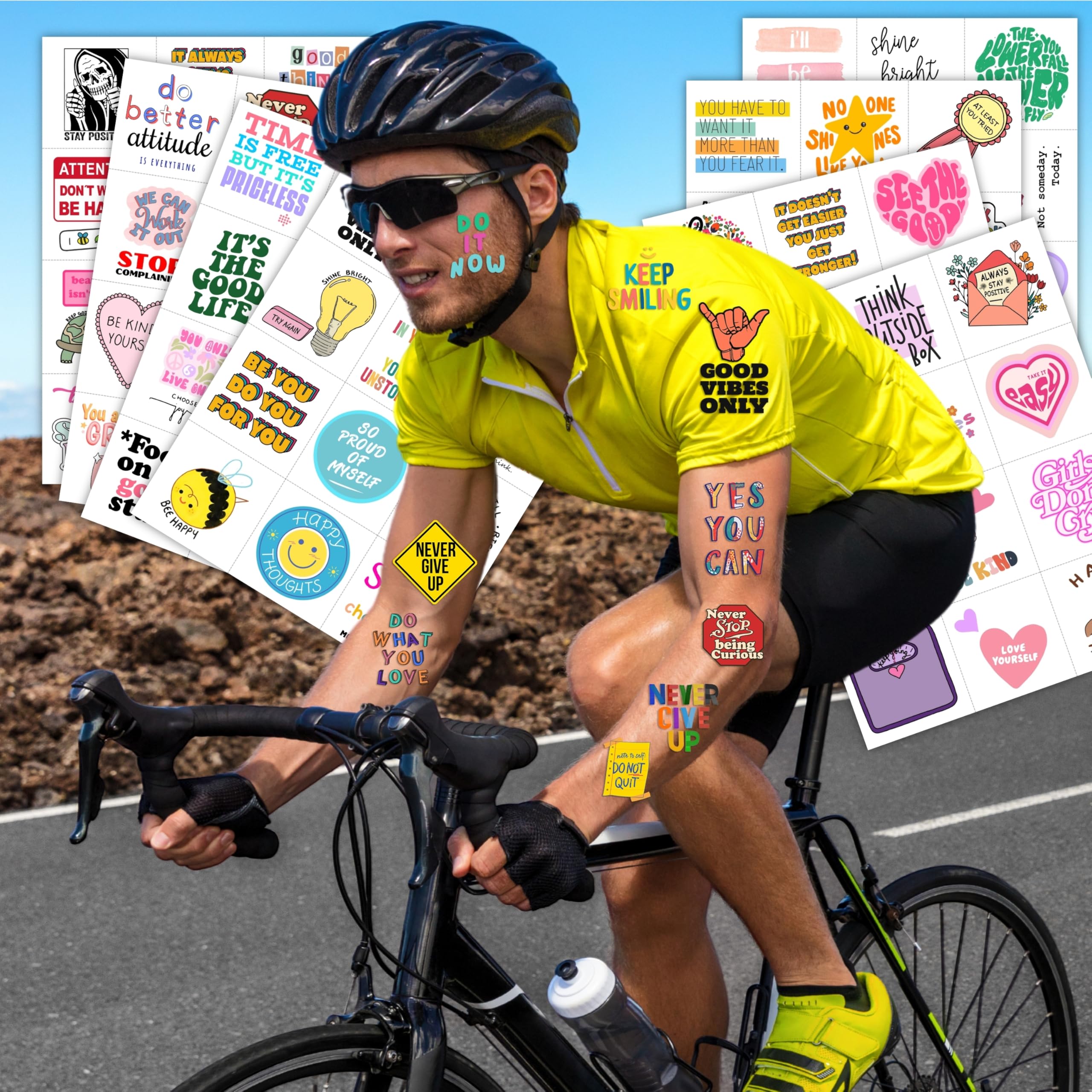 96PCS Motivational Pre-Cut Temporary Tattoos – Inspirational Quote Tattoos for Women, Adults, Teens, and Kids – Birthday Party Favors, School Prizes, Rewards, and Gifts