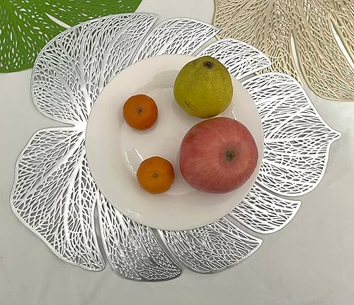 12 manteles individuales de PVC para mesa de comedor, resistentes al calor, lavables, antideslizantes, manteles de hoja de Monstera para decoración