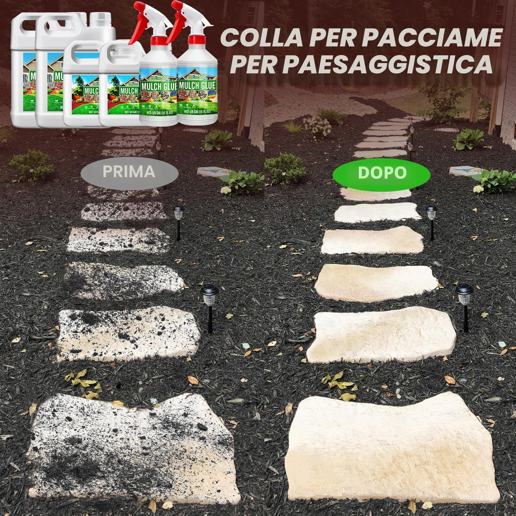 Colla per Ghiaia – Concentrata Colla per Pacciamatura, Pronta All'uso per Incollare Ghiaia, Corteccia, Pietre, colla per ghiaia in resina con applicatore per sentieri da giardino, sconti (4L)