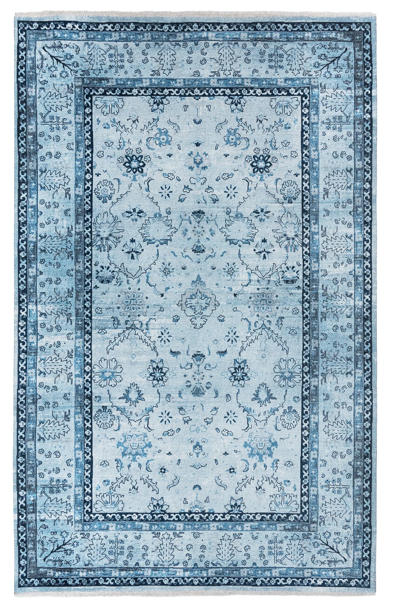 Alfombra Kilim Vintage Salón, Pelo Corto, Antideslizante, Lavable a máquina, Azul Jeans - 80cm x 150cm, Tapete Moderno de Pelo bajo, Super Suave, Flecos