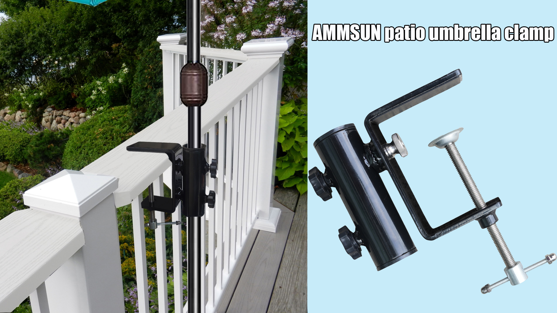AMMSUN Heavy Duty Patio Umbrella Clamp Holder, Steel Umbrella Clip Stand