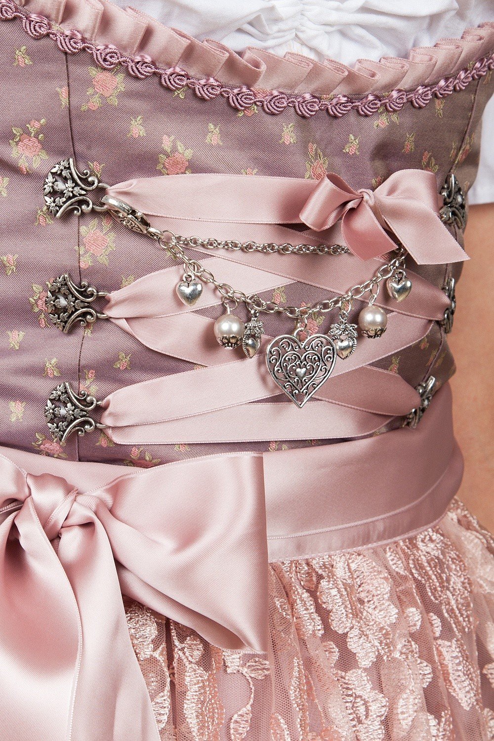Edelnice Trachtenmode Exklusives Designer Midi Dirndl Madeleine inkl. Spitzen Dirndlschürze und Charivari Gr. 32-56