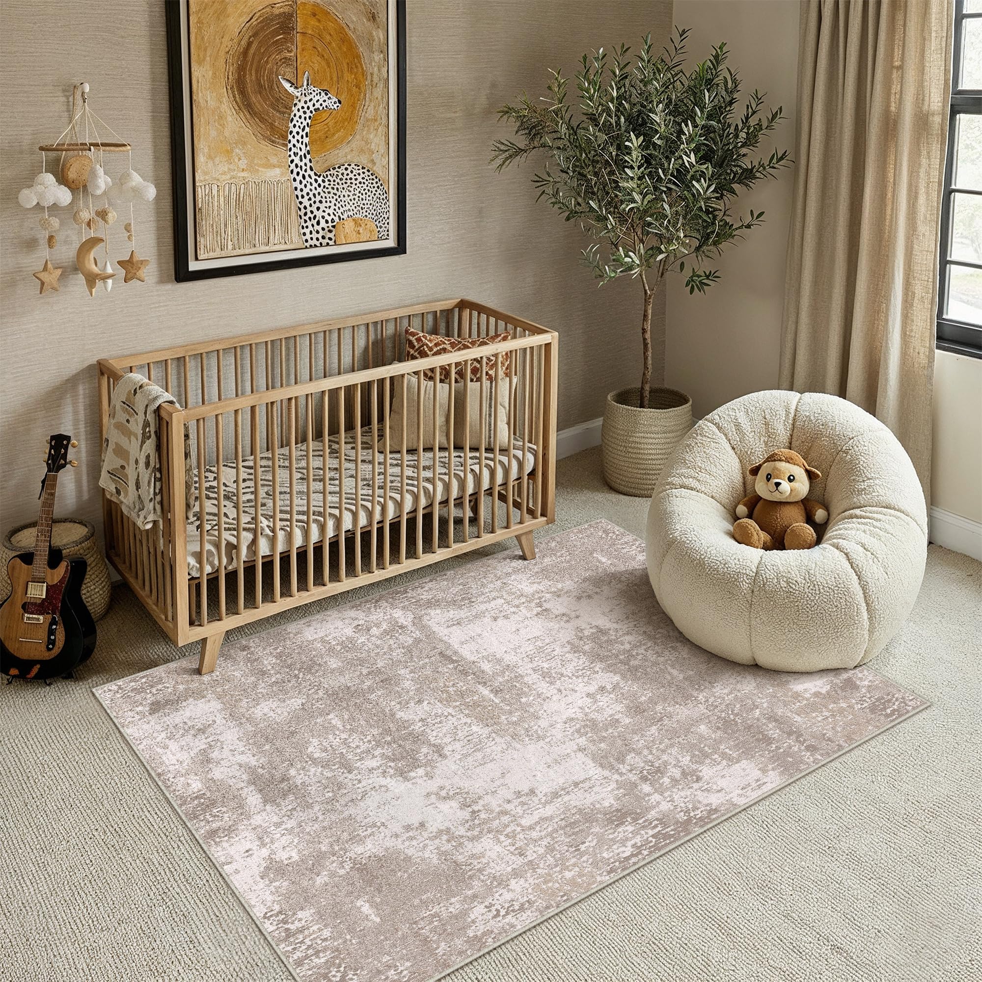 PureCozy Rugs Living Room 120x170cm Brown Washable Area Rug