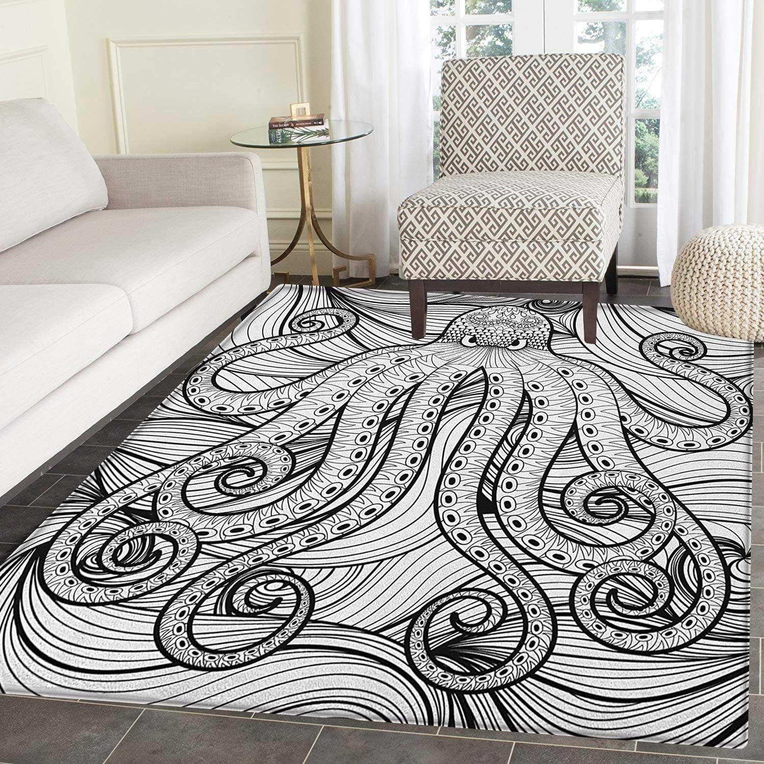 Octopus Area Rug Carpet Kraken Octopus in the Sea Ethnic