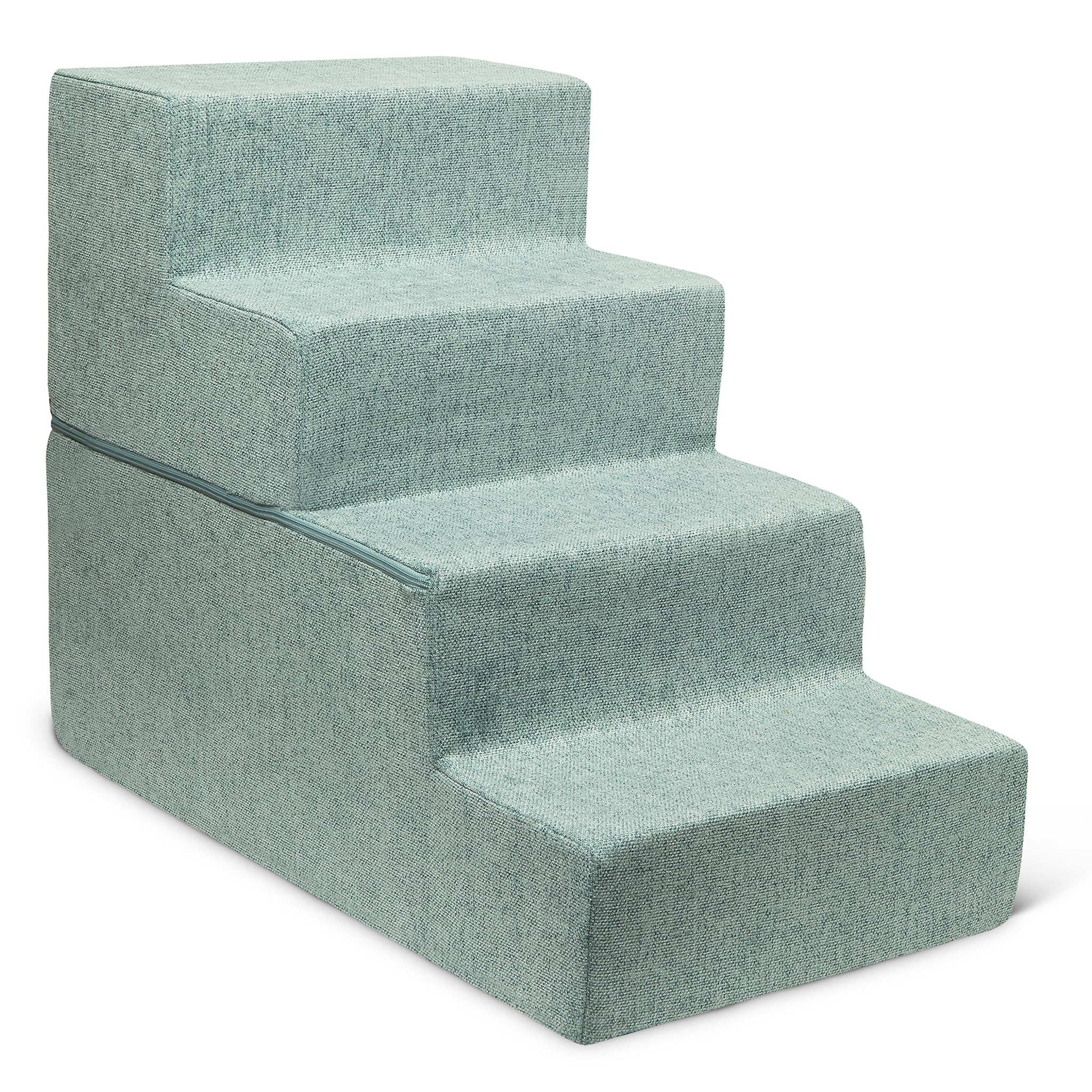 Best Pet Supplies Portable Foldable Foam Pet Stairs/Steps for Couch, Sofa, and High Bed, Non-Slip Bottom Balanced Paw Safe - Pale Teal, Foldable 4-Step (H: 22")