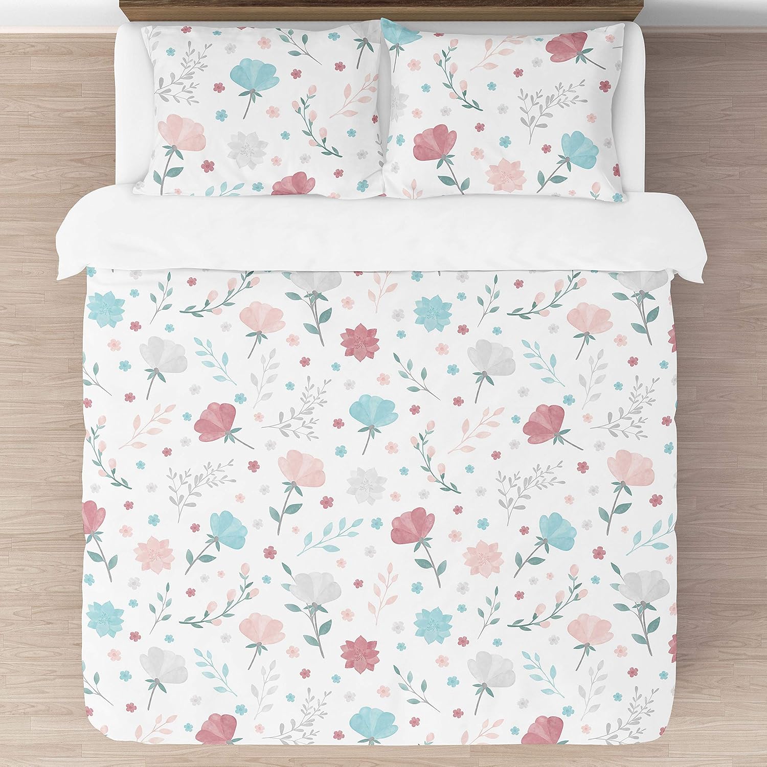 Bеѕt Quаlіtу 🔥 Sweet Jojo Designs Floral Rose Flowers Girl Full Queen Bedding Comforter Set Kids Childrens - 3 Pieces - Blush Pink Teal Turquoise Aqua Blue Grey Pop Flower Boho Shabby Chic Modern Watercolor Roses