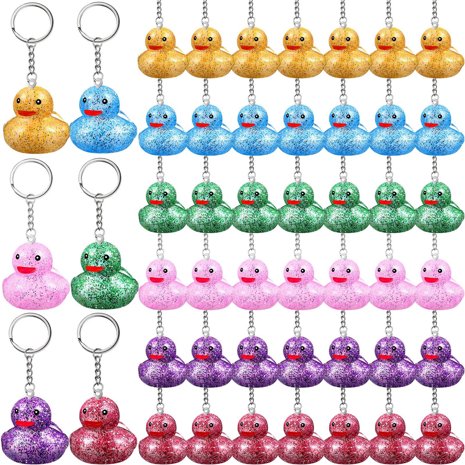 Deekin 48 Pcs Rubber Duck Keychain Bulk Cruise Duck Party Favors 2.17'' Squeaky Cute Yellow Keychains 3D Chains for Birthday Party Supplies Carnival