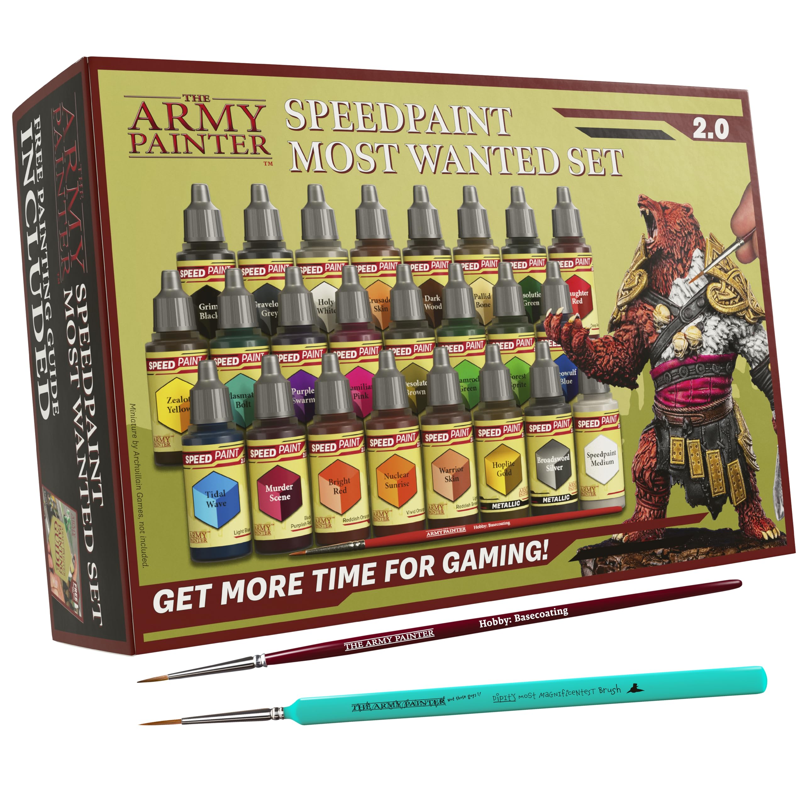 The Army Painter Speedpaint 2.0 Most Wanted Paint Set Combo, Acrylic Contrast Paint Set with 24 Dropper Bottles of 18ml and 2 brushes, For Miniature