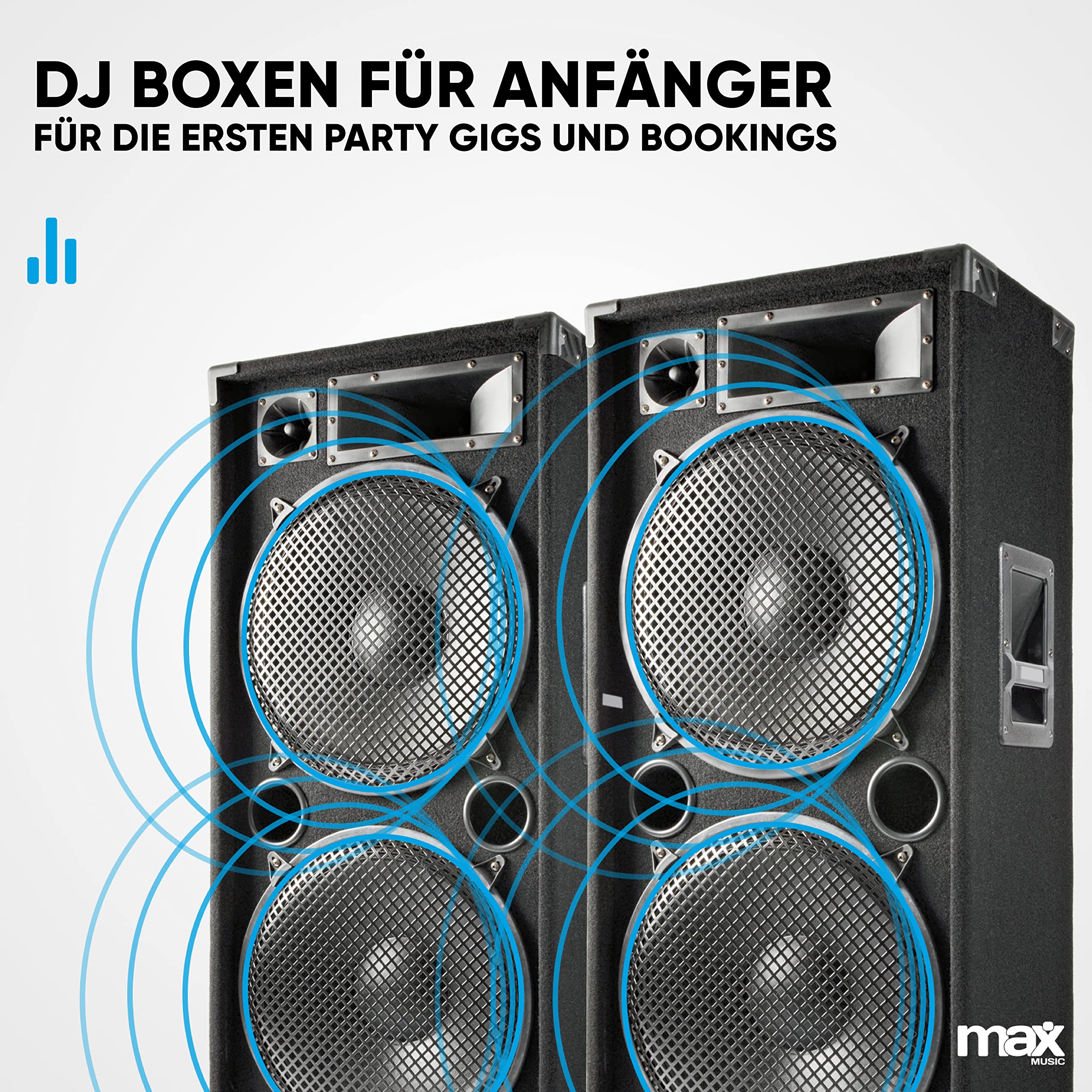 MAX MAX215 PA Lautsprecher passiv, Partylautsprecher Set, 4000 Watt Partyboxen Set mit Griffe, 2 x 15 Zoll Doppel-Tieftöner, Passiv, DJ Party Lautsprecher, Lautsprecherbox, Schwarz
