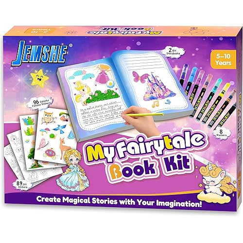 DIY Fairytale book Kit - ‌Create Your Own Fairy tale Story about Unicorn & Princess - scrapbook kit with 200+ Stickers - Art and Craft for Kid - Ideal Birthday Christmas Gifts for 5,6,7,8,9,10 + Girls