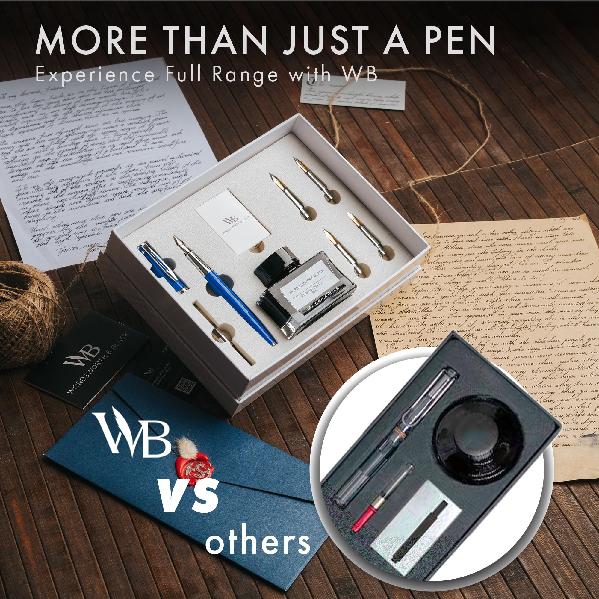 Wordsworth & Black Fountain Pen Gift Set, Inclusief inktfles, 6 inktcartridges, inktconverter, 4 vervangbare pennenpunten, luxe bamboe, journaling, kalligrafie, [Zwart hout Wordsworth & Black Fountain Pen Gift Set, Inclusief inktfles, 6 inktcartridges, inktconverter, 4 vervangbare pennenpunten, luxe bamboe, journaling, kalligrafie, [Zwart hout