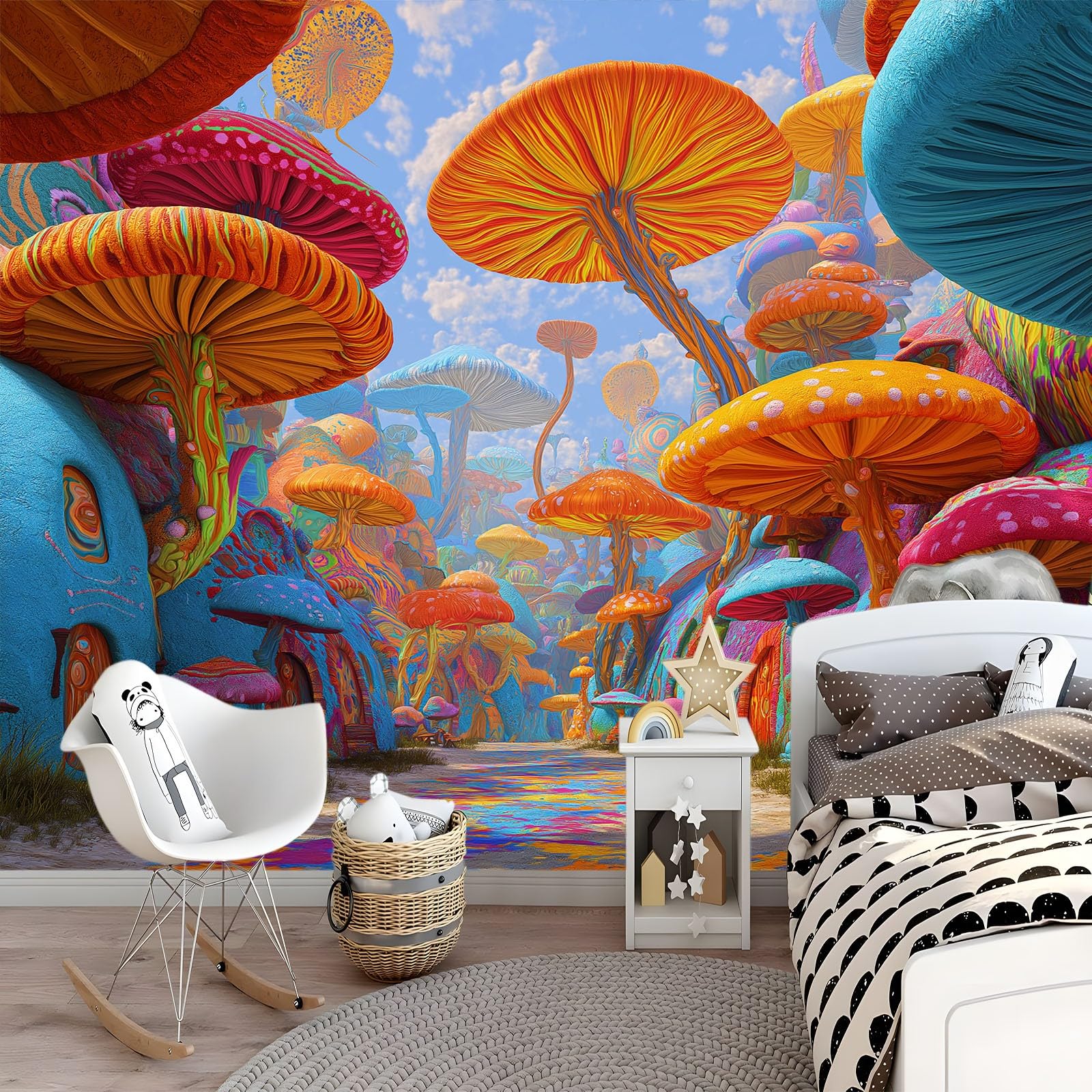 Tapeta 3D, las grzybowy, 250 x 175 cm, murale ścienne, sztuka cyfrowa, flizelina, fototapeta, do salonu, sypialni, pokoju dziecięcego, biura, dekoracja, łatwa instalacja