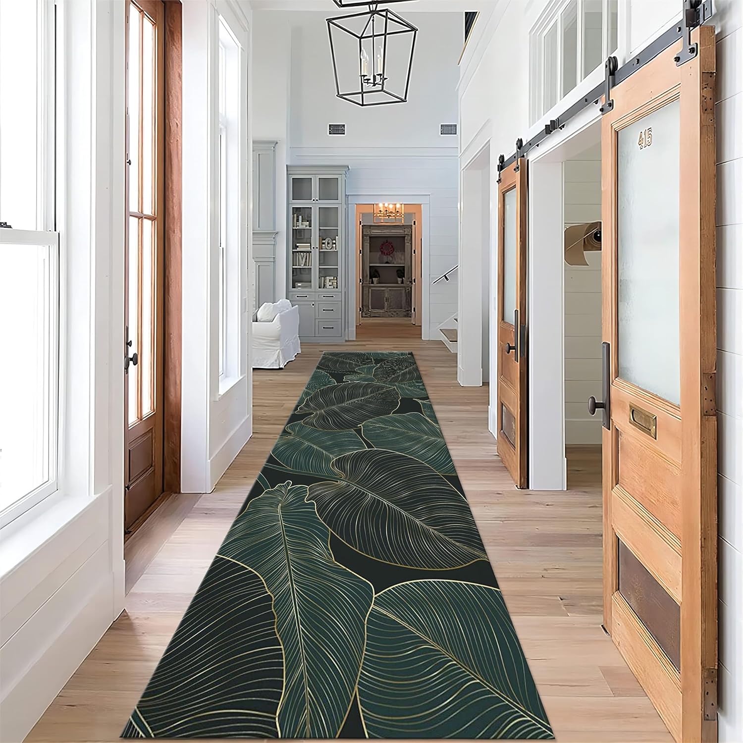 Golden Palm Leaf Rug Runners for Hallways, 2x6ft, Large Tropical Plant Long Hallway Rug Runners, Low Pile Thin Durable Entryway Rug, Soft Washable Non-Slip Mat for Indoor Living Room