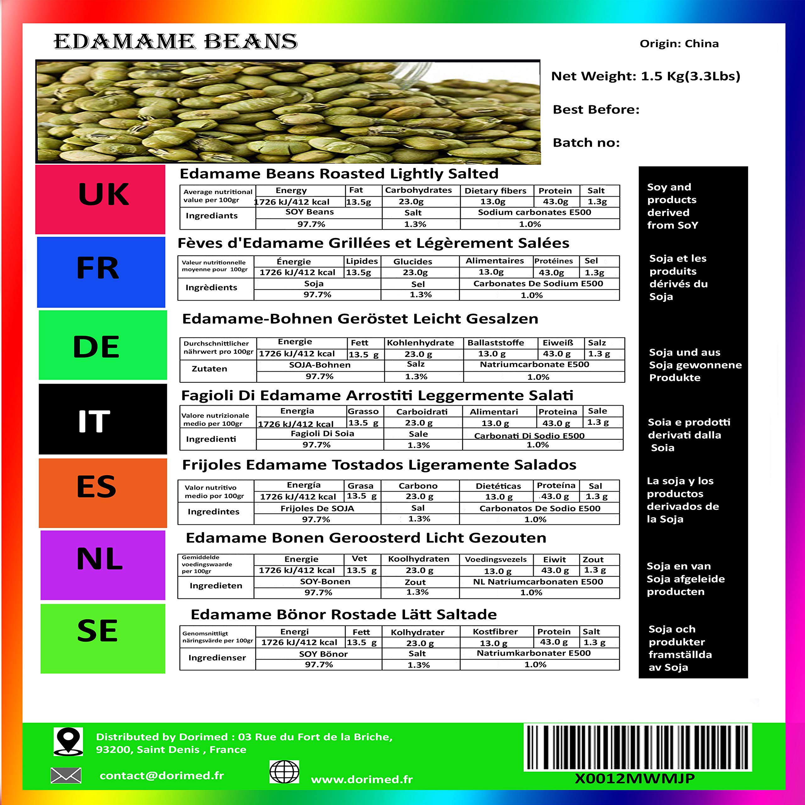 Fave Di Edamame Arrostite E Leggermente Salate [1,5 Kg] Senza Glutine. Gustosi Fagioli Di Edamame Naturali Orientali Secchi, Alto Apporto Proteico, Adatto A Snack E Pasti Dietetici NO OGM,Dorimed
