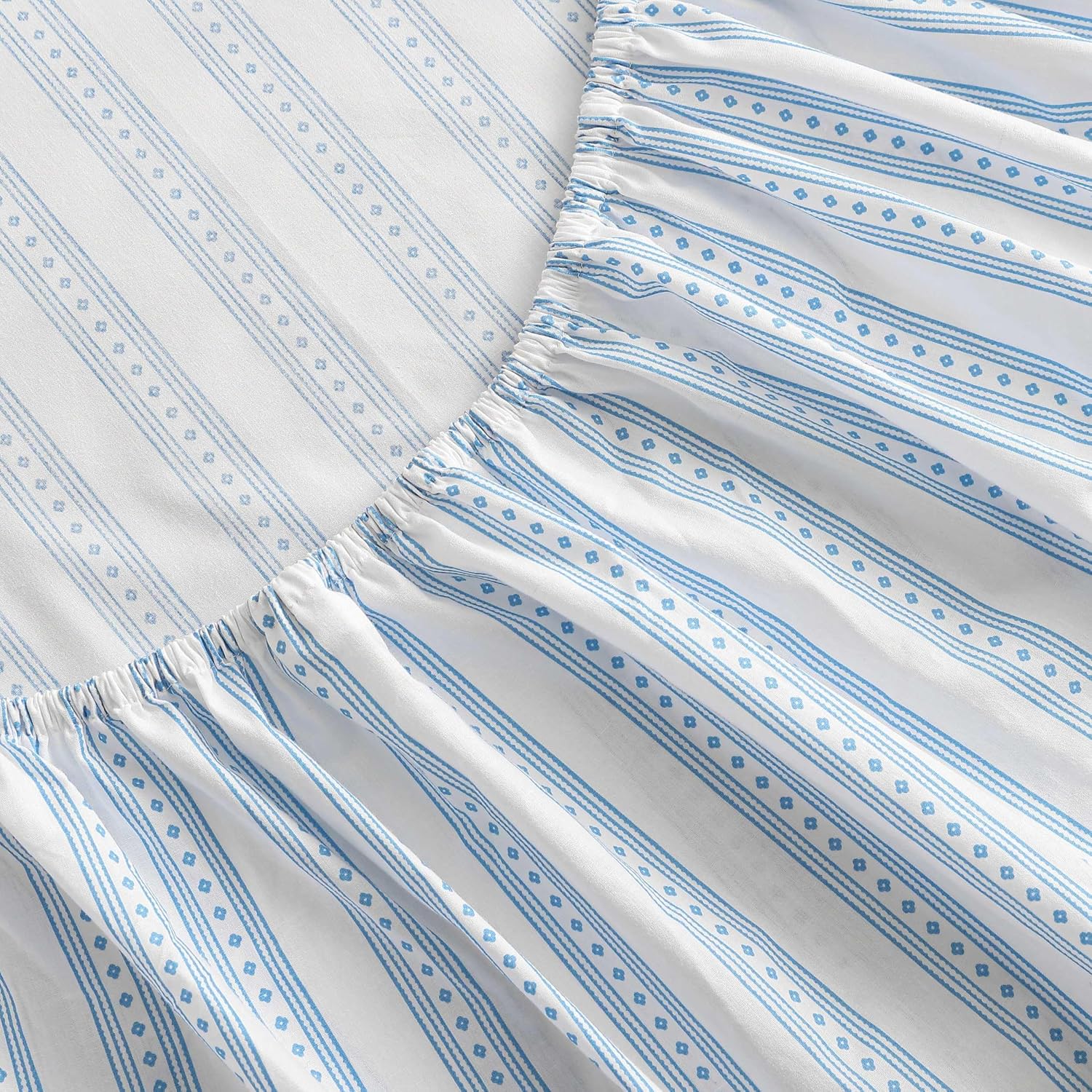 Martha Stewart - Queen Size Sheets Set, Crisp & Tailored Cooling Sheets with a Smooth Cotton Percale Lightweight Feel - Bed Sheets with Matching Pillowcases & Fitted Sheet (Francesca Stripe Blue)