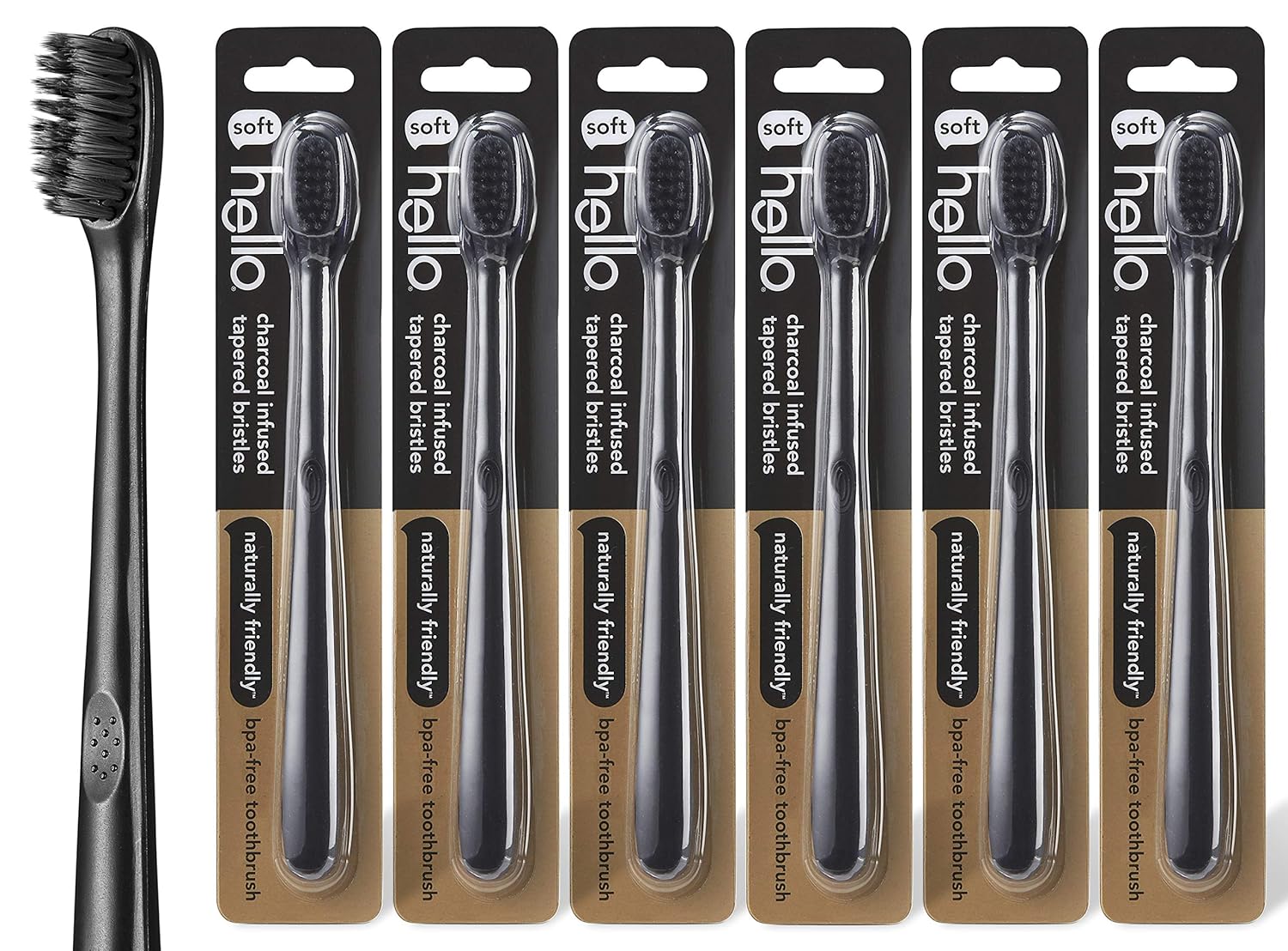 Hello Charcoal Infused Soft Bristle Toothbrush, Black, BPA