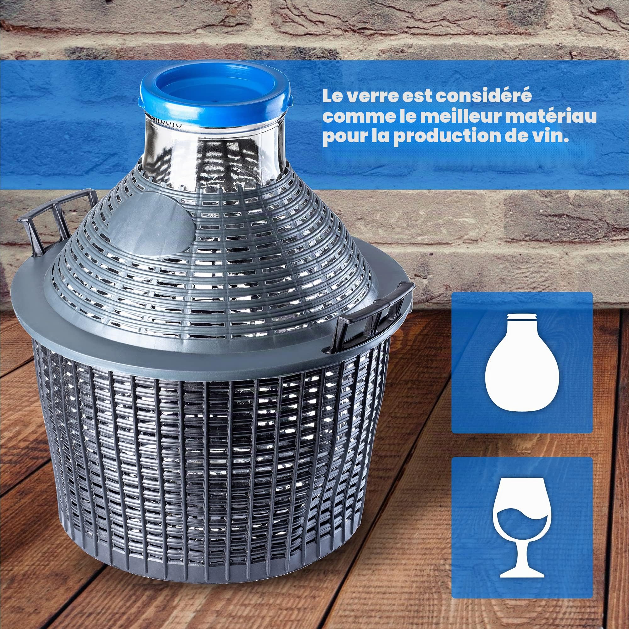 KADAX bonbonne en Verre 15L – Ballons de Fermentation à Large Ouverture avec Panier pour vin, bière & cidre