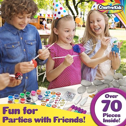 Miniatura 5 de Kit de pintura de rocas para niños, paquete a granel de 80 piezas, 20 rocas, 5 pinturas que brillan en la oscuridad y 12 pinturas estándar, 5