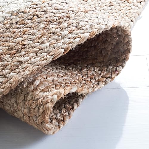 Miniatura 4 de SAFAVIEH Alfombra de Área Redonda de 7' - Colección de Fibra Natural - Marfil y Marrón Natural, Yute Hecho a Mano, Diseño de Borde Trenzado (NF801M)
