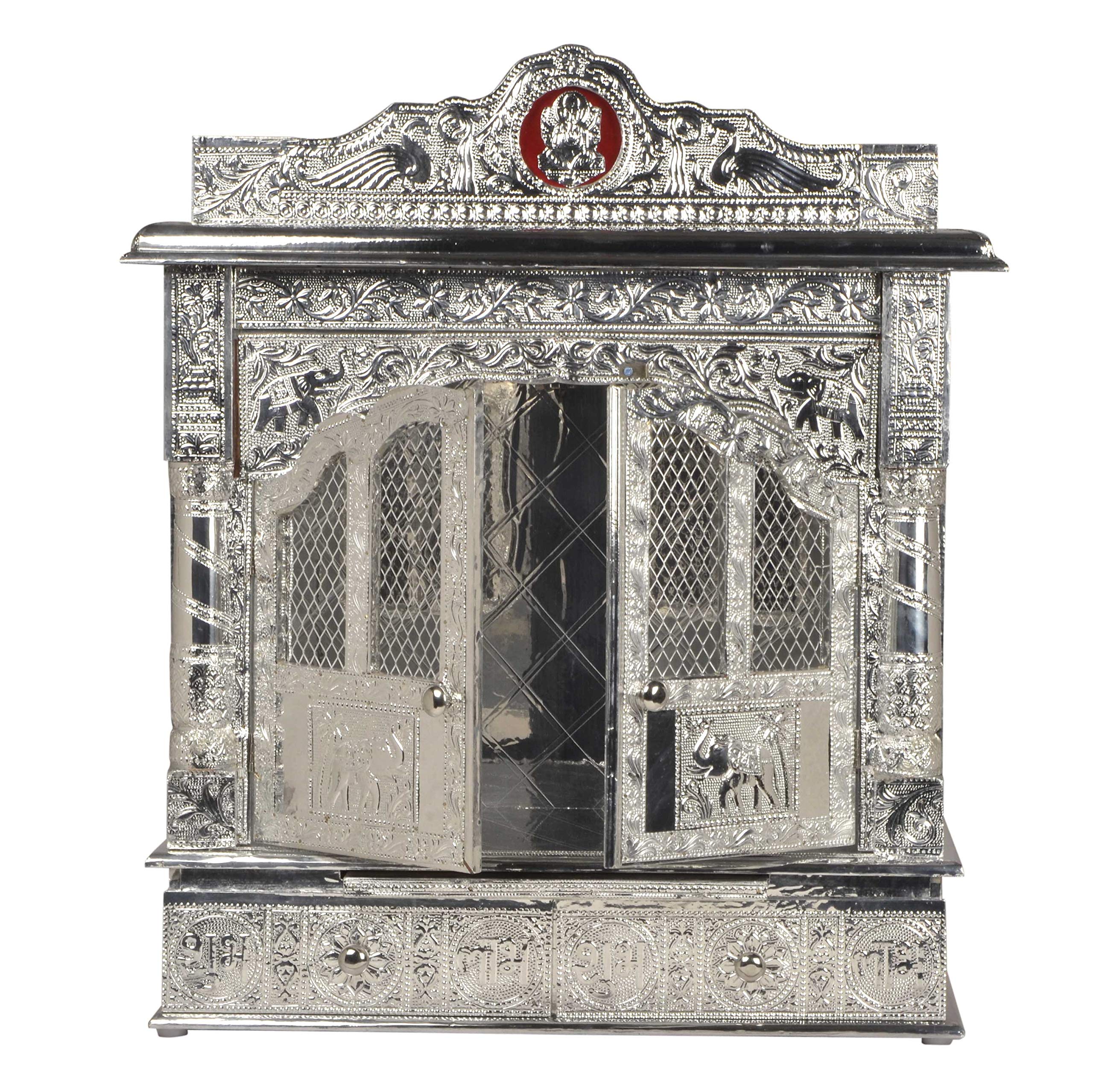 Buy Puja Mandir Wooden Pooja Temple 22" Pure Silver Color Mandir with