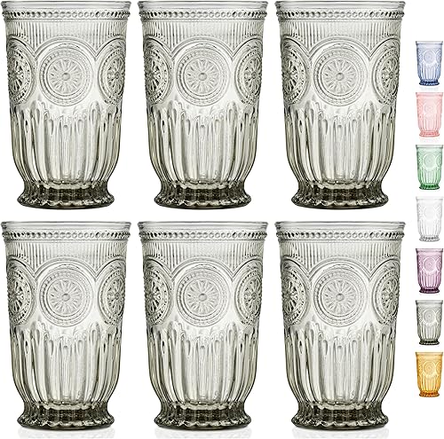 Miniatura 16 de Vasos pequeños vintage transparentes para beber, juego de 6 vasos de vidrio de 8 onzas con un diseño único con base y diseño de vidrio prensado