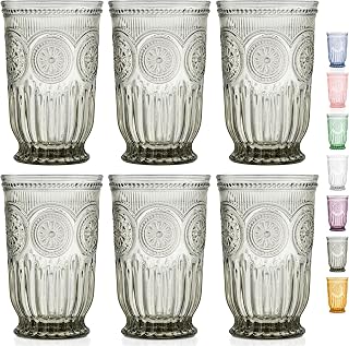 Yungala Black Glassware set of 6 smoke drinking glasses, textured colored vintage glass highball glasses, hobnail inspired dishwasher friendly smoke water glasses or cocktail drinkware