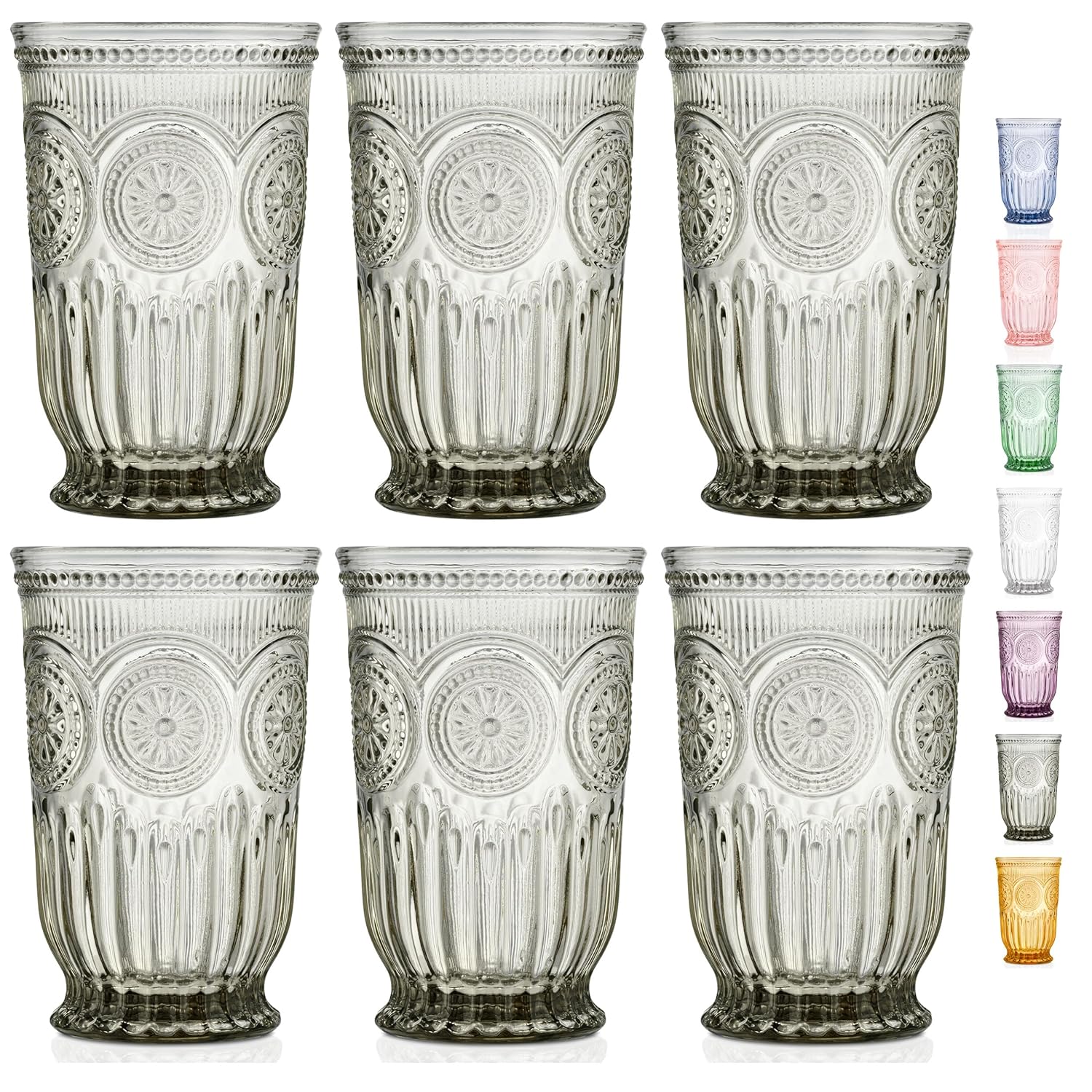 Yungala Black Glassware set of 6 smoke drinking glasses textured colored vintage glass highball glasses hobnail inspired dishwasher