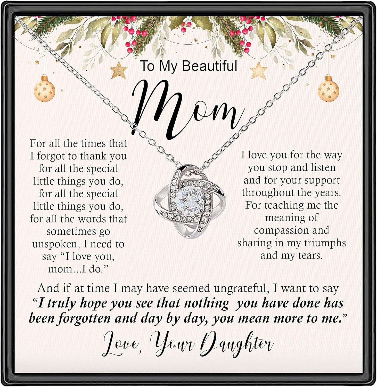 VIRAGIL To My Beautiful Mom Necklace, Gift For Mom From Daughter, Meaningful Gifts For Mother, Mom Gift, Unique Mother's Day Gift Ideas, Mom Gift From Daughter on Birthday Wedding Christmas Jewelry