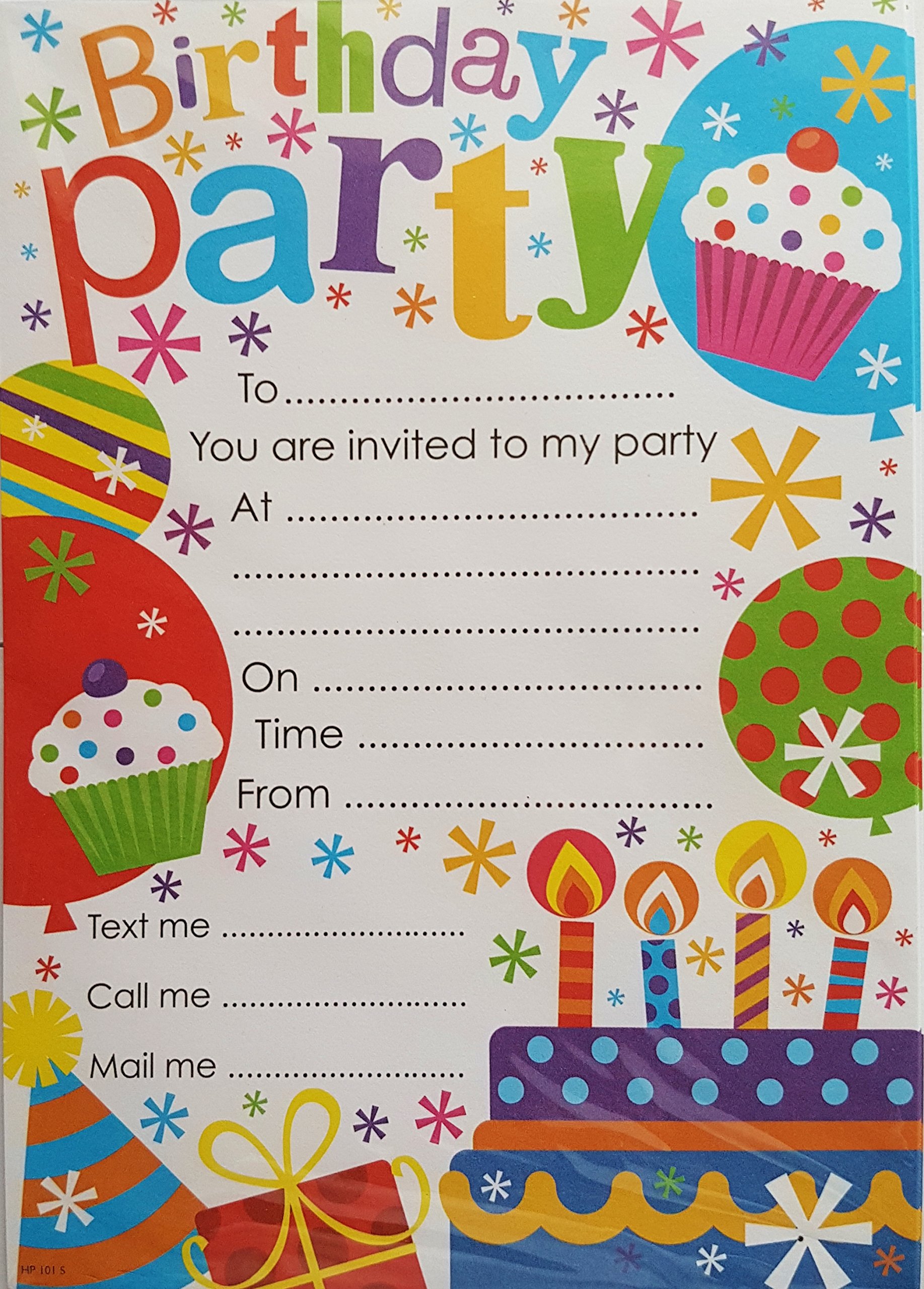 Simon Elvin White Pack Of 20 Children's Birthday Party Invites With Envelopes - Purple Dog & Cake