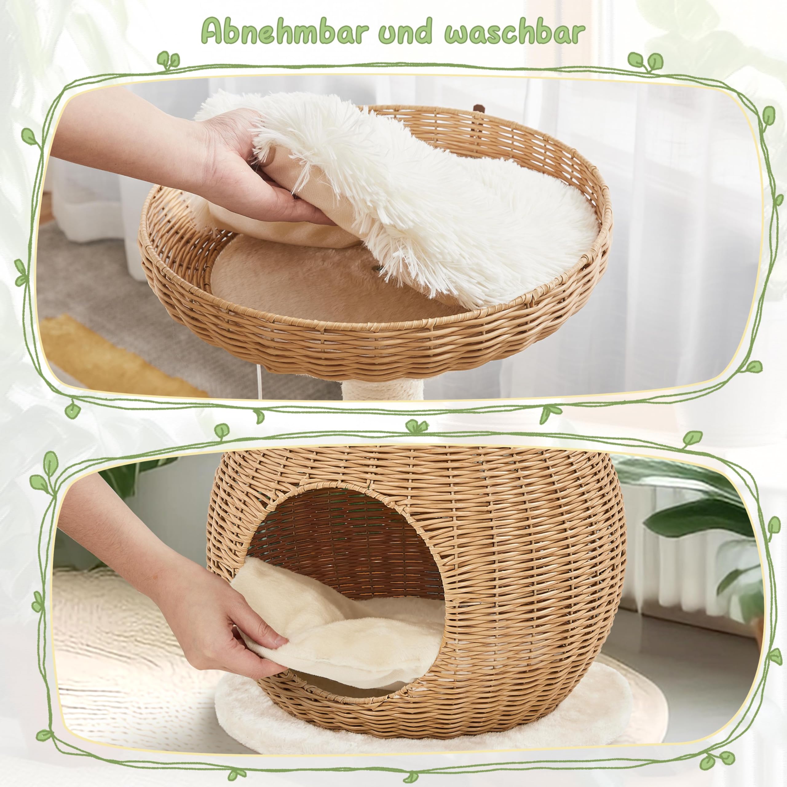 Yaheetech Kratzbaum Ratten Kletterbaum für große Katze, Stabiler Katzenkratzbaum mit Katzenhöhle Plüschball Katzenkorb Sisal Katzenmöbel 75 cm Beige